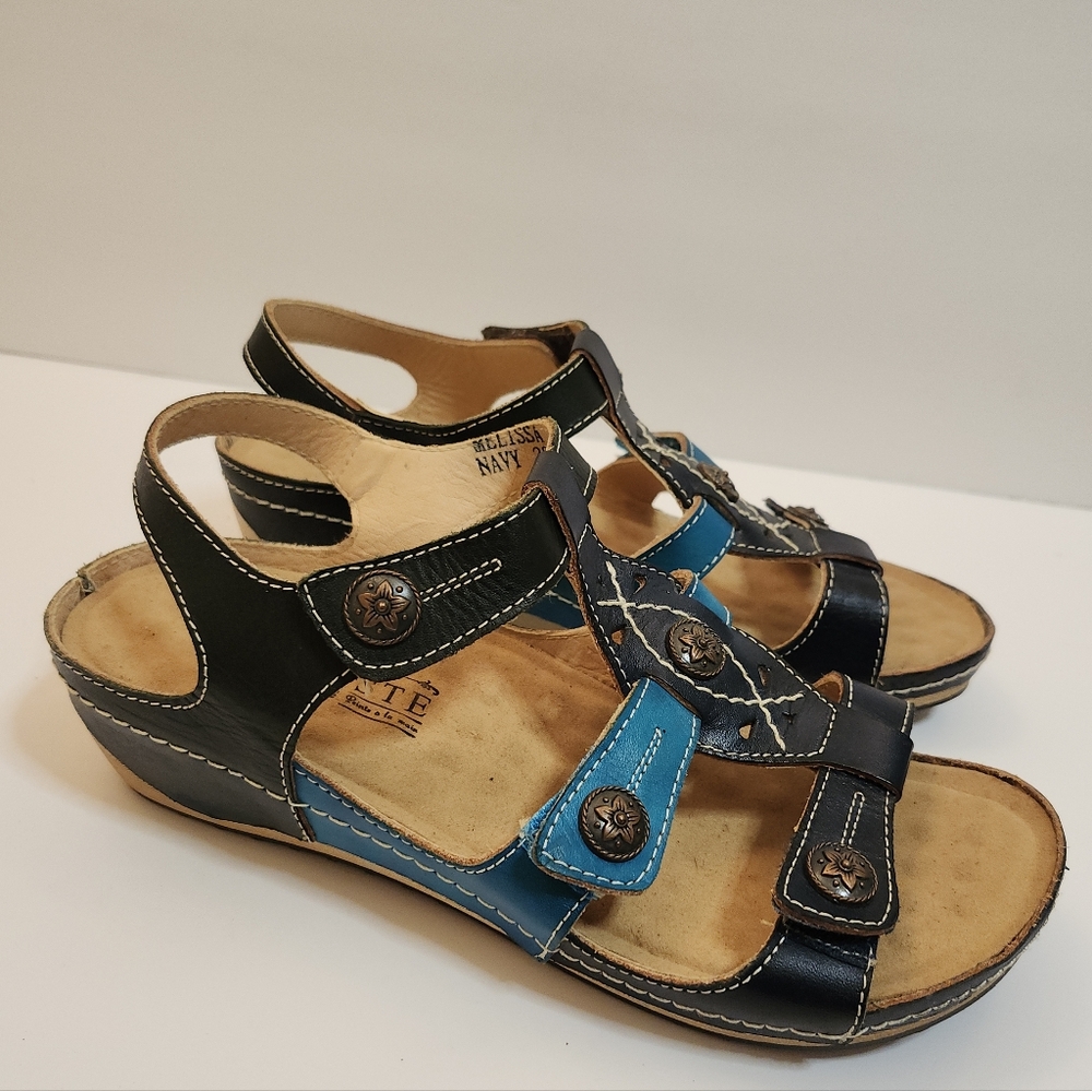 L'Artiste by Spring Step MELISSA Navy/Teal Leaher Wedge Sandal Wms 7.5US EU38